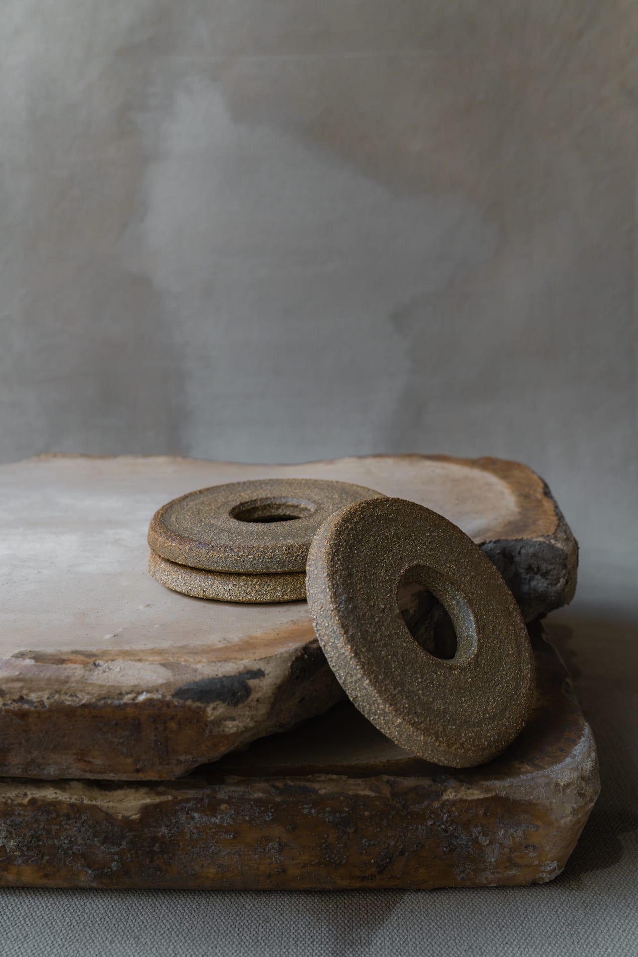Ceramic egg holders on top of marble