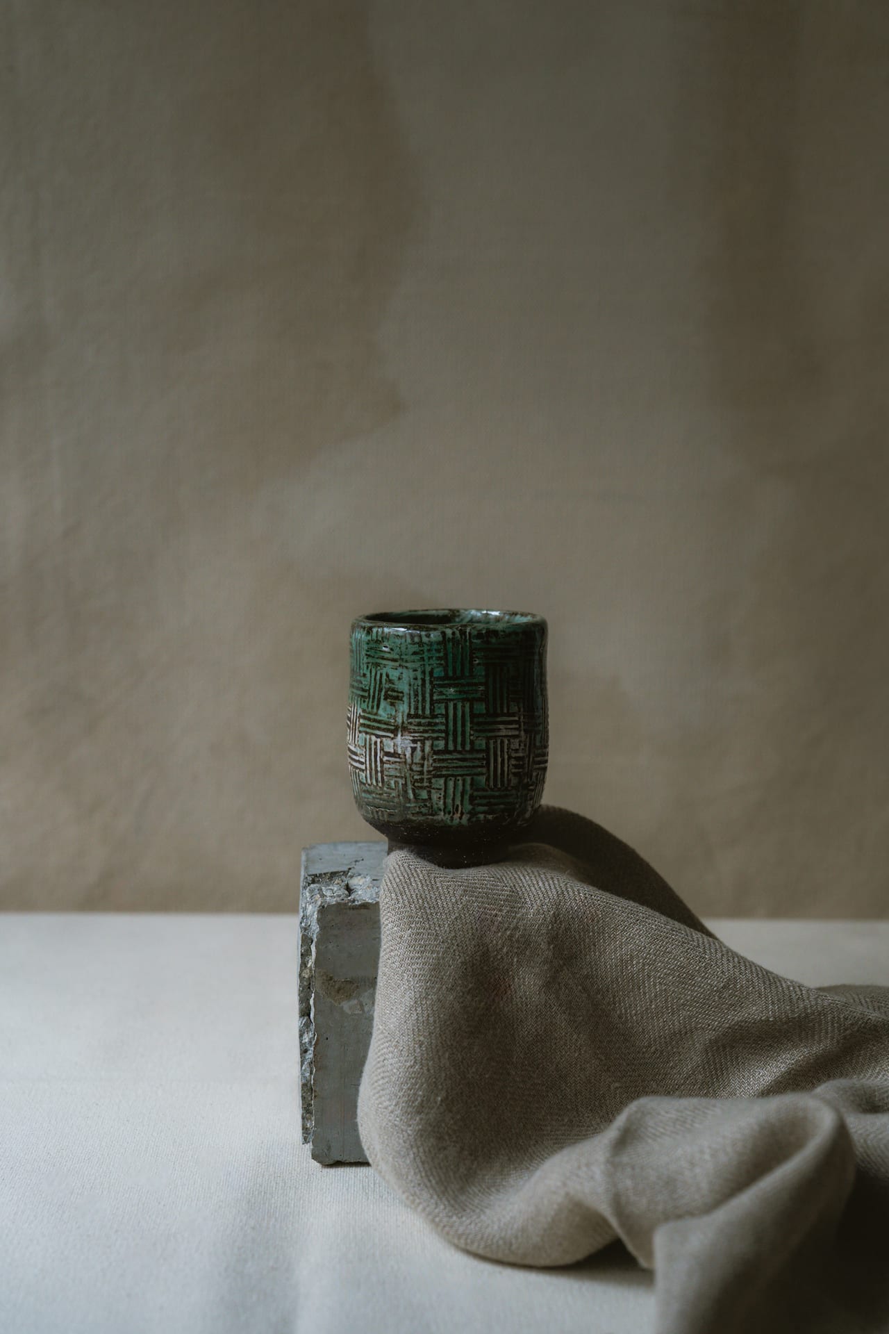 Japanese turquoise ceramic tea cup