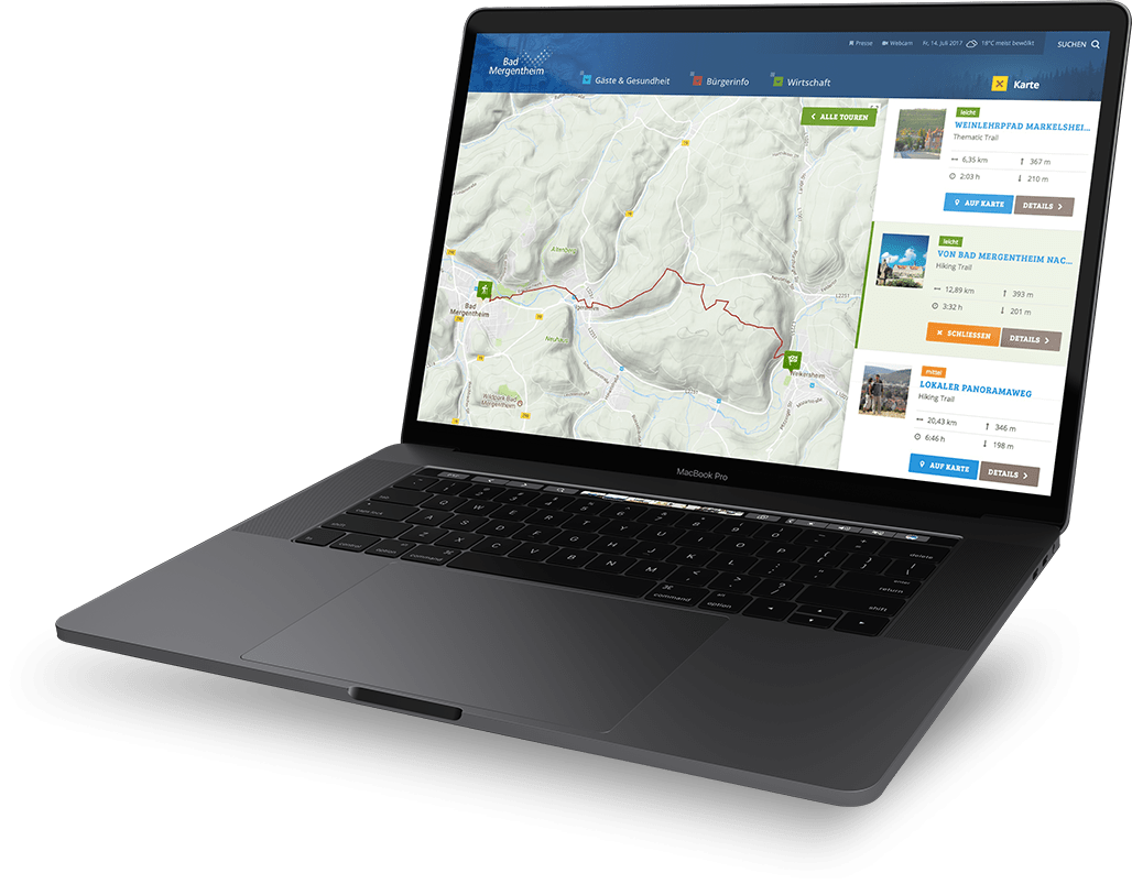 Screenshot der Kartenlösung auf einem Macbook Pro