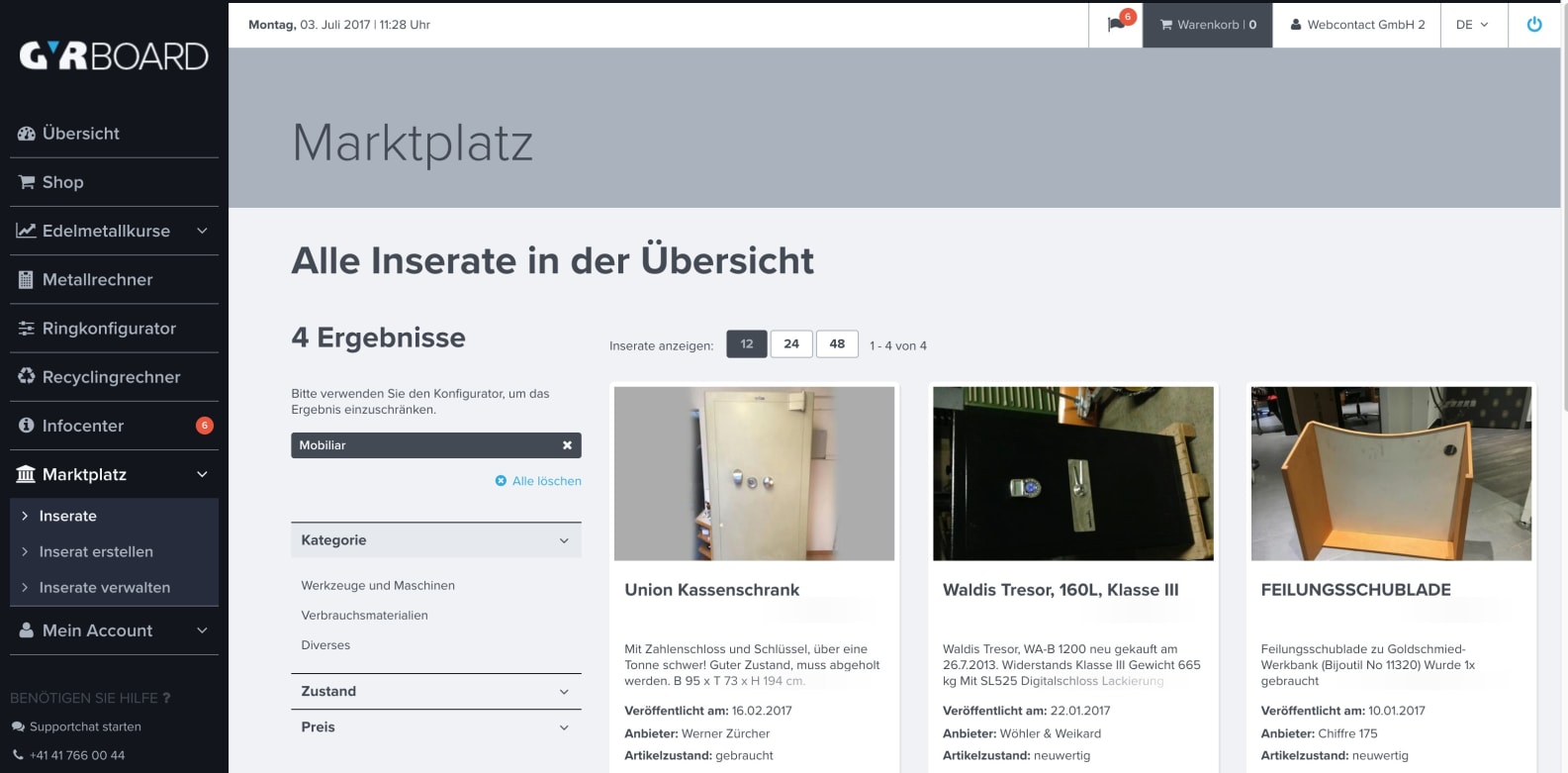 Screenshot Marktplatz GYRBOARD – Wie entstand die Website mit Kundenportal www.gyr.ch? | web://contact