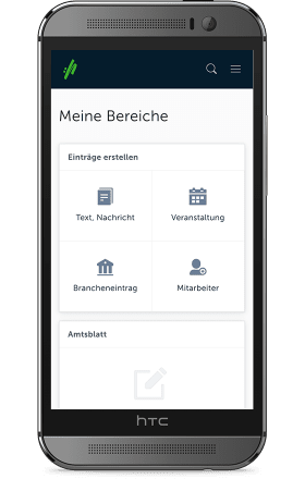 Screenshot CMS für Kommunen auf einem HTC One M8