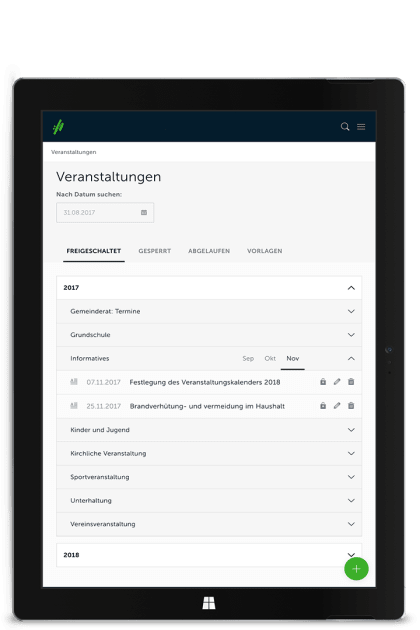 Screenshot CMS für Kommunen auf einem Microsoft Surface Pro 3