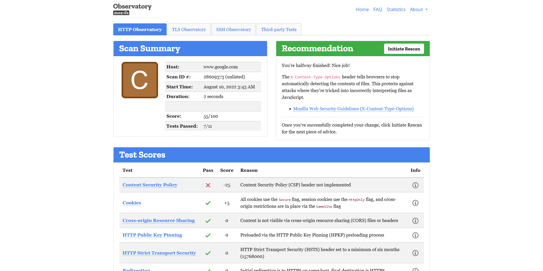 Mozilla Observatory 網頁