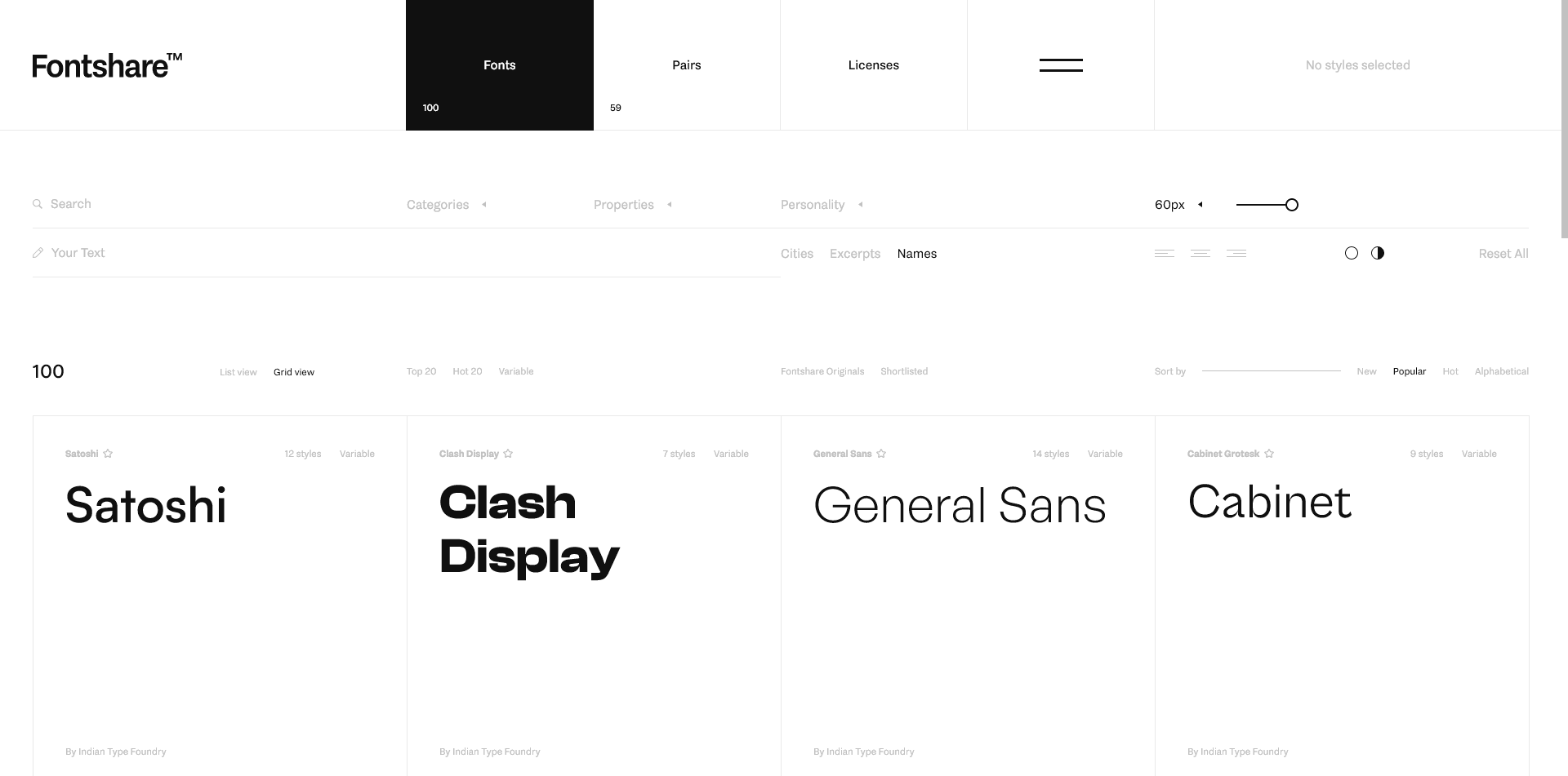 FontShare 網站截圖
