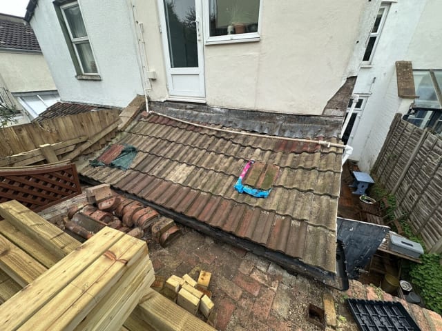 Existing sloping tiled roof before EPDM replacement on Gloucester Road, Bristol, by Alpine Home Maintenance Ltd