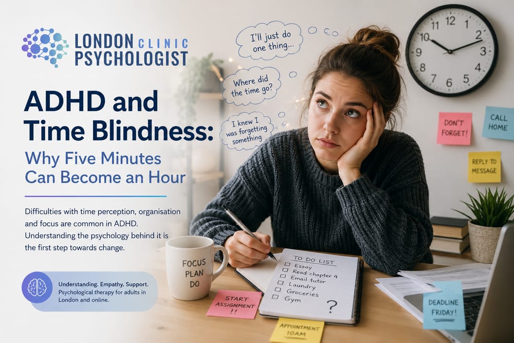 ADHD and Time Blindness | London Psychologist Clinic | Chartered London Psychologist | CBT Coaching Harley Street | Psychology Counselling Harley Street