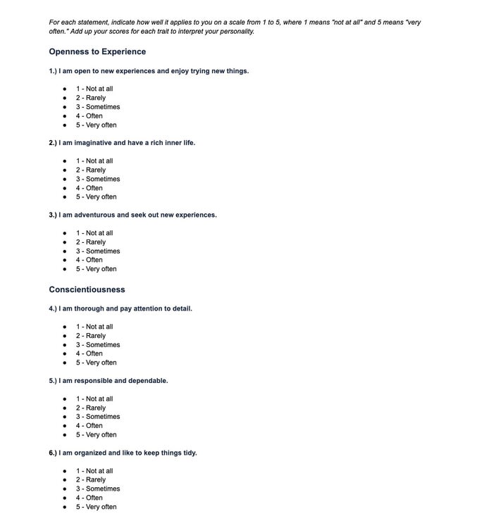 The Big 5 Personality Traits