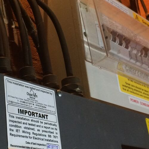 Chase Farm Electrical completing quinquennial fixed wiring testing at a church in Hampshire and applying their safety compliance sticker
