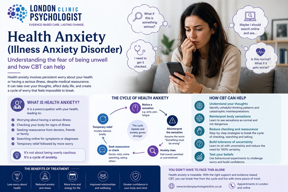 Health Anxiety Treatment  | London Psychologist Clinic | Chartered London Psychologist | CBT Coaching Harley Street | Psychology Counselling Harley Street