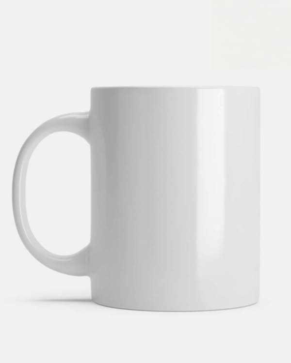 White ceramic coffee mug with handle on white background, ideal for custom printing, branding, or promotional gifting.