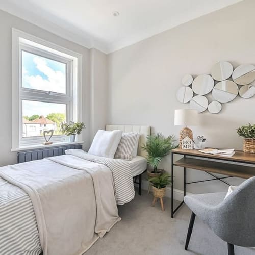 Refurnished House in Bromely, showing a  staged guest bedroom and home office to entice buyers 