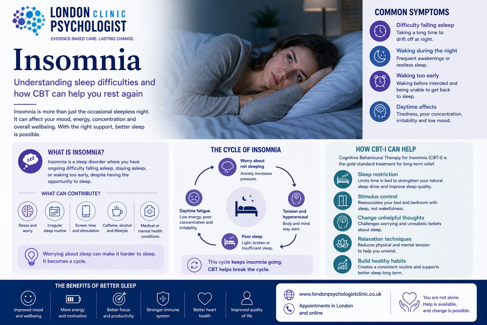 Insomnia: How CBT Can Help You Rest Again | London Psychologist Clinic | Chartered London Psychologist | CBT Coaching Harley Street | Psychology Counselling Harley Street