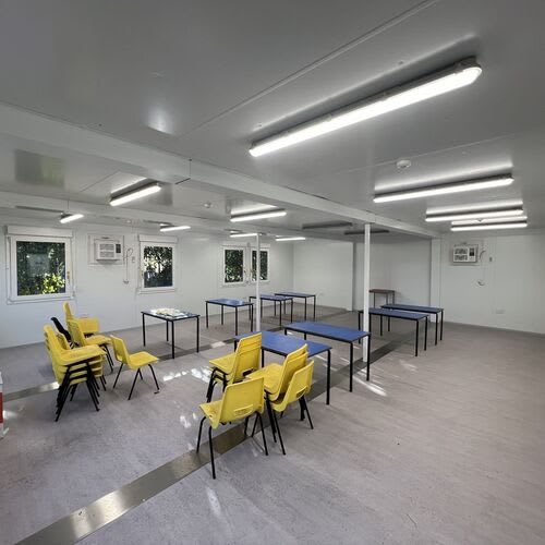  LED lighting installation in a modern classroom for energy efficiency