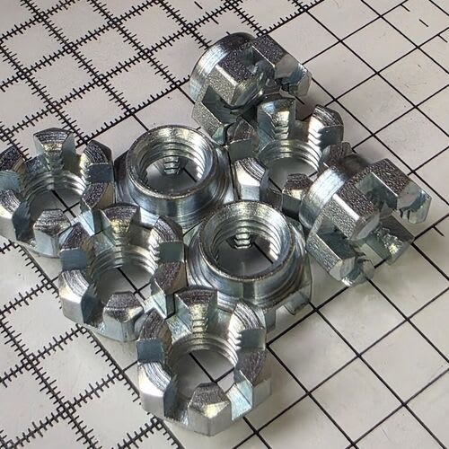 Internally and externally threaded hex, square and round slotted, castle and castellated nuts