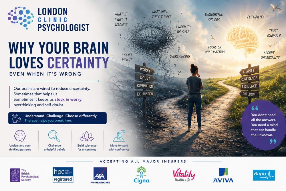 Our Need For Certainty | London Psychologist Clinic | Chartered London Psychologist | CBT Coaching Harley Street | Psychology Counselling Harley Street