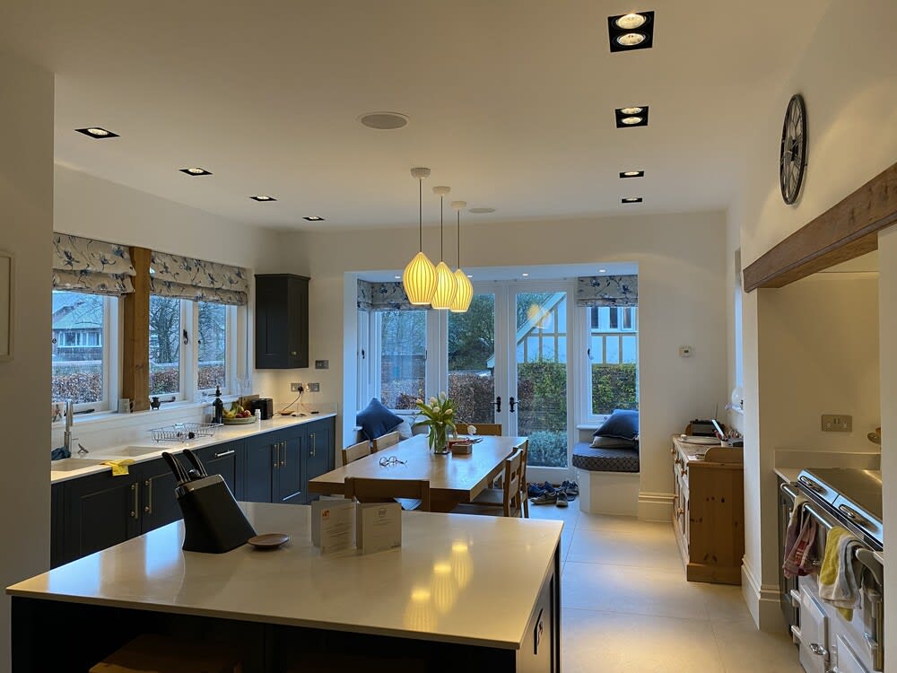 Chase Farm Electrical completed electrical renovations in a modern, interior-designed kitchen, enhancing style and functionality