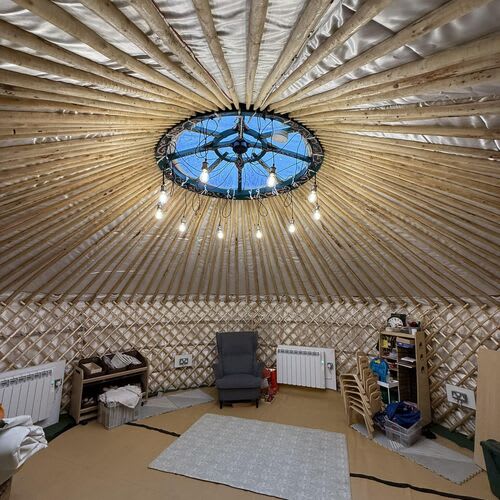Energy-saving LED lights in a school yurt.

