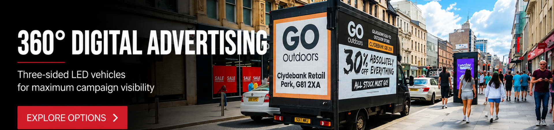 Three-sided digital advertising vehicles delivering 360-degree campaign visibility and mobile audience engagement.