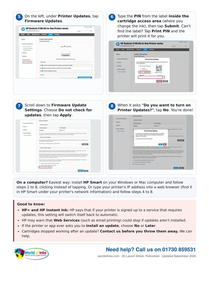 HP 305 Printers - New HP Firmware Update (Aug/Sept 2026) | World of inks  | Ink shop Petersfield | Refill ink shop Hampshire | Ink cartridges Portsmouth
