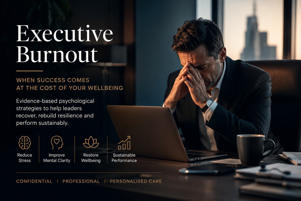 Executive Burnout: When Success Comes at the Cost of Your Wellbeing | London Psychologist Clinic | Chartered London Psychologist | CBT Coaching Harley Street | Psychology Counselling Harley Street