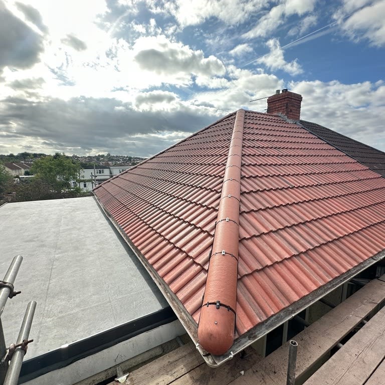 Completed tiled roof replacement and EPDM flat roof by Alpine Home Maintenance Ltd in Southmead, Bristol