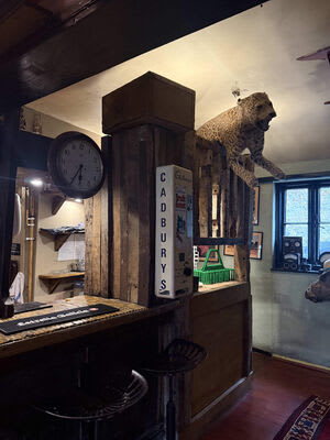 A closer view of lighting around the bar’s existing features.