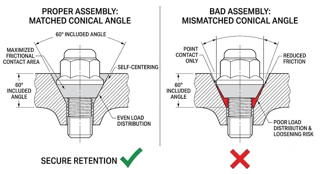 The effect of matched and unmatched conical seating angle