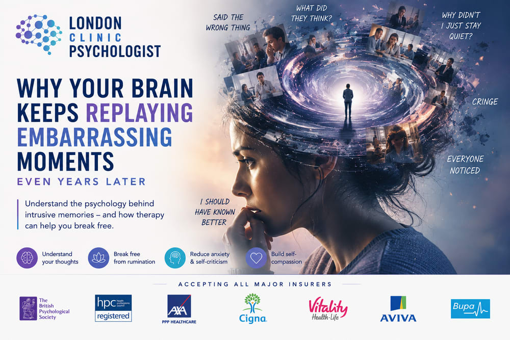 Why Your Brain Keeps Replaying Embarrassing Moments | London Psychologist Clinic | Chartered London Psychologist | CBT Coaching Harley Street | Psychology Counselling Harley Street