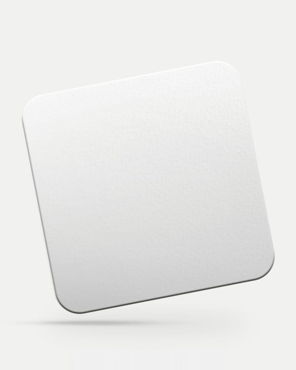 Minimalist white square card with rounded corners and subtle shadows, displayed on light grey background for mockup use.