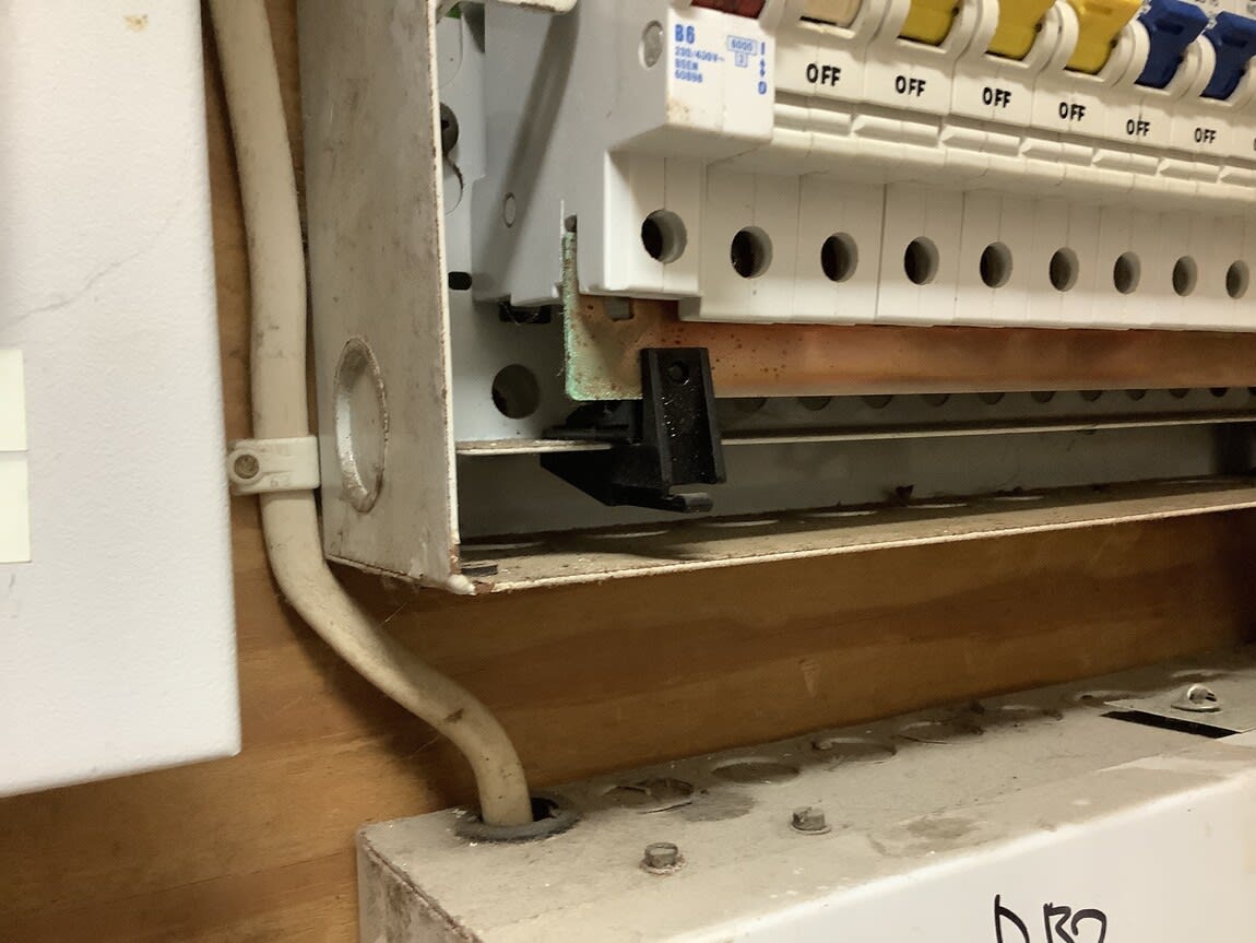 Circuit breaker and busbar connection examined during the commercial EICR at the Winchester pub