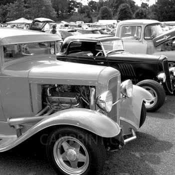 Black and White image of old cars