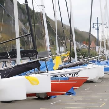 Yachts on Mumbles Promenade.