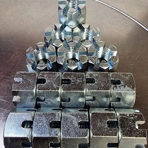 Internally and externally threaded hex, square and round slotted, castle and castellated nuts