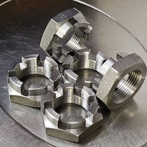Internally and externally threaded hex, square and round slotted, castle and castellated nuts