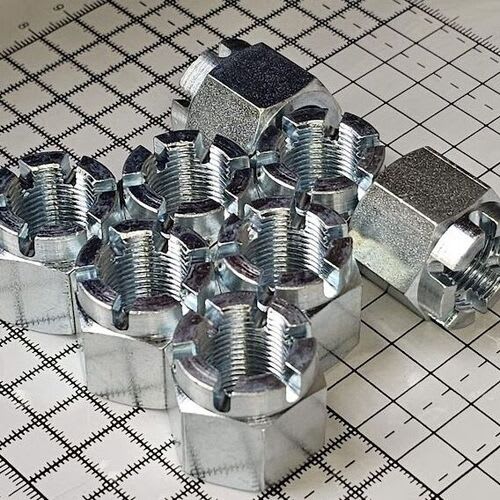 Internally and externally threaded hex, square and round slotted, castle and castellated nuts