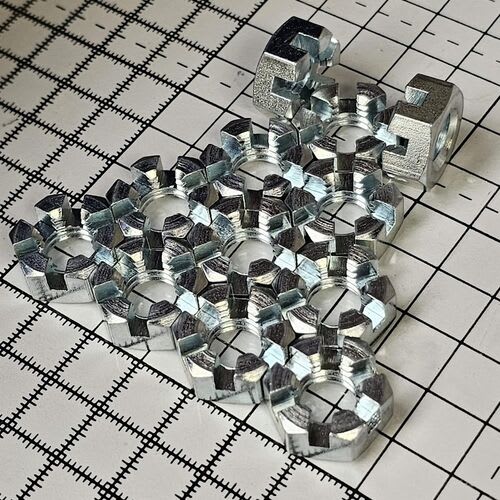Internally and externally threaded hex, square and round slotted, castle and castellated nuts