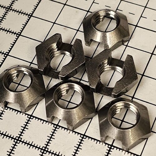 Internally and externally threaded hex, square and round slotted, castle and castellated nuts