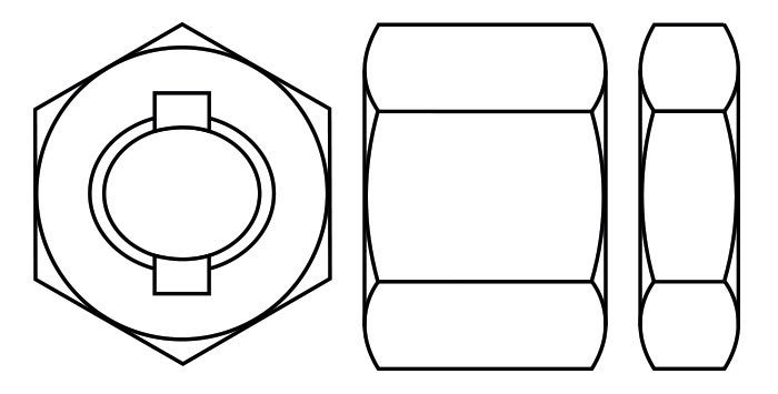 All metal prevailing torque hexagon and square lock nuts. Sometimes known as Philidas, Crownloc, Stover, DIN980V