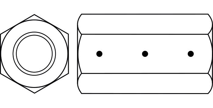 Hex Coupling Nuts with Cross Tapped Sections