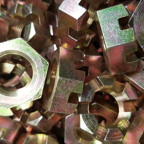 Internally and externally threaded hex, square and round slotted, castle and castellated nuts