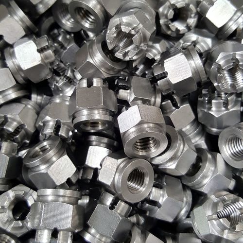 Internally and externally threaded hex, square and round slotted, castle and castellated nuts