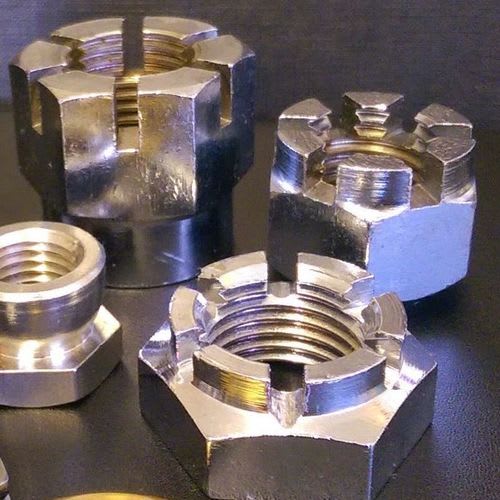 Internally and externally threaded hex, square and round slotted, castle and castellated nuts