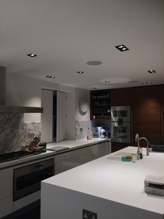 Modern with LED lighting and recessed downlights.