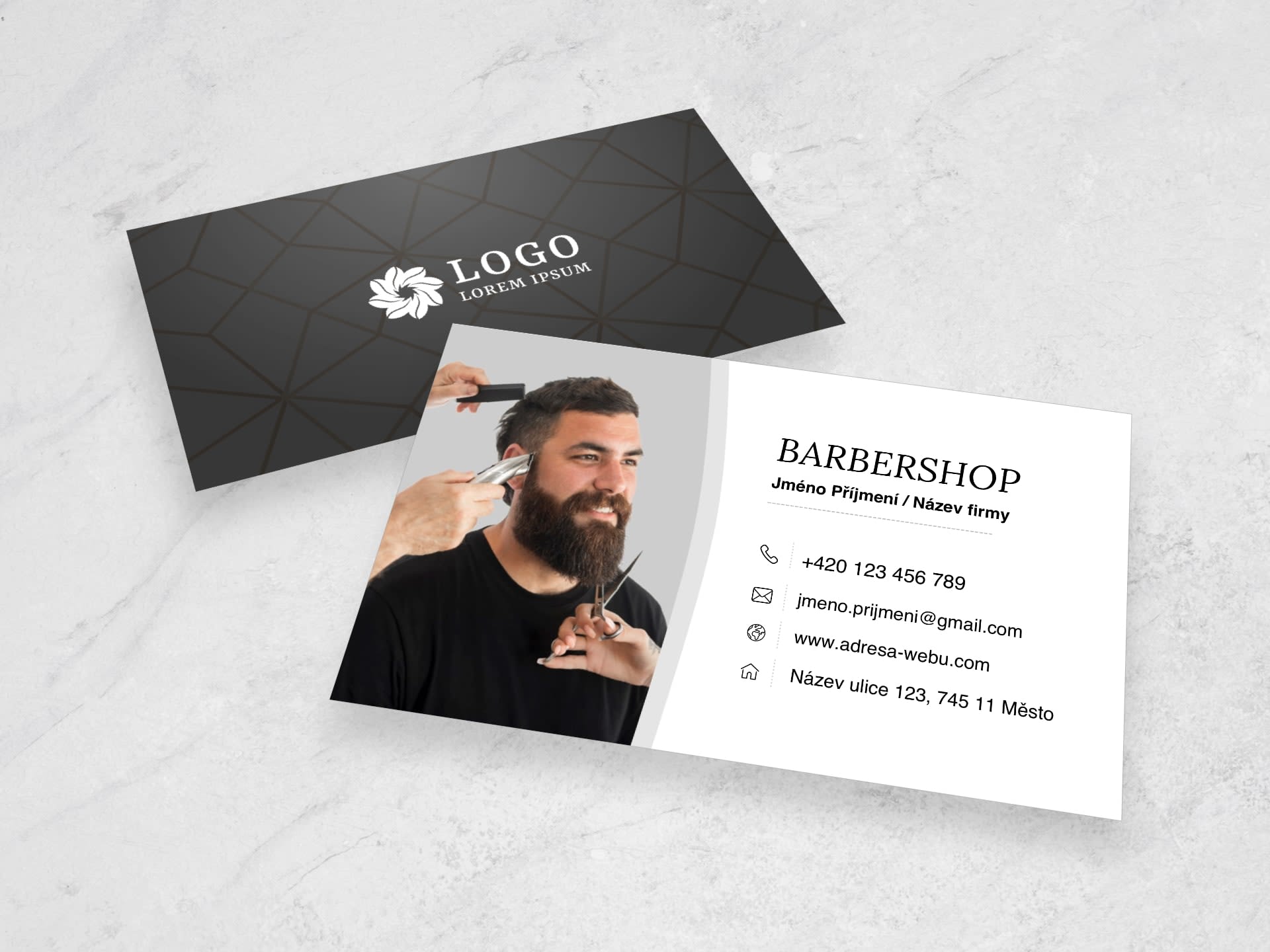 Vizitka pro holičství / barbershop černá #rma-832 - přední strana