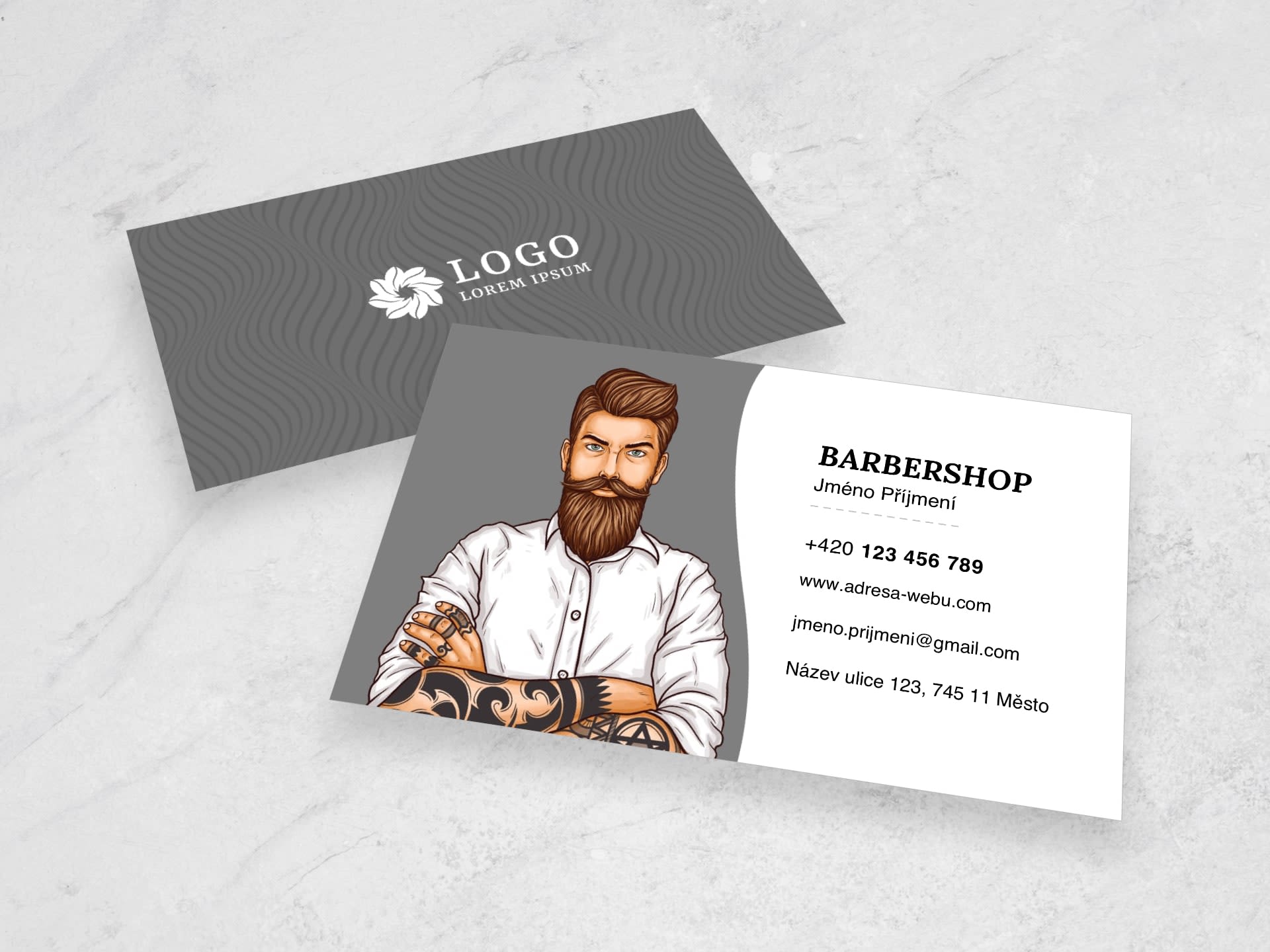 Vizitka pro holičství / barbershop černá #rvb-673 - přední strana