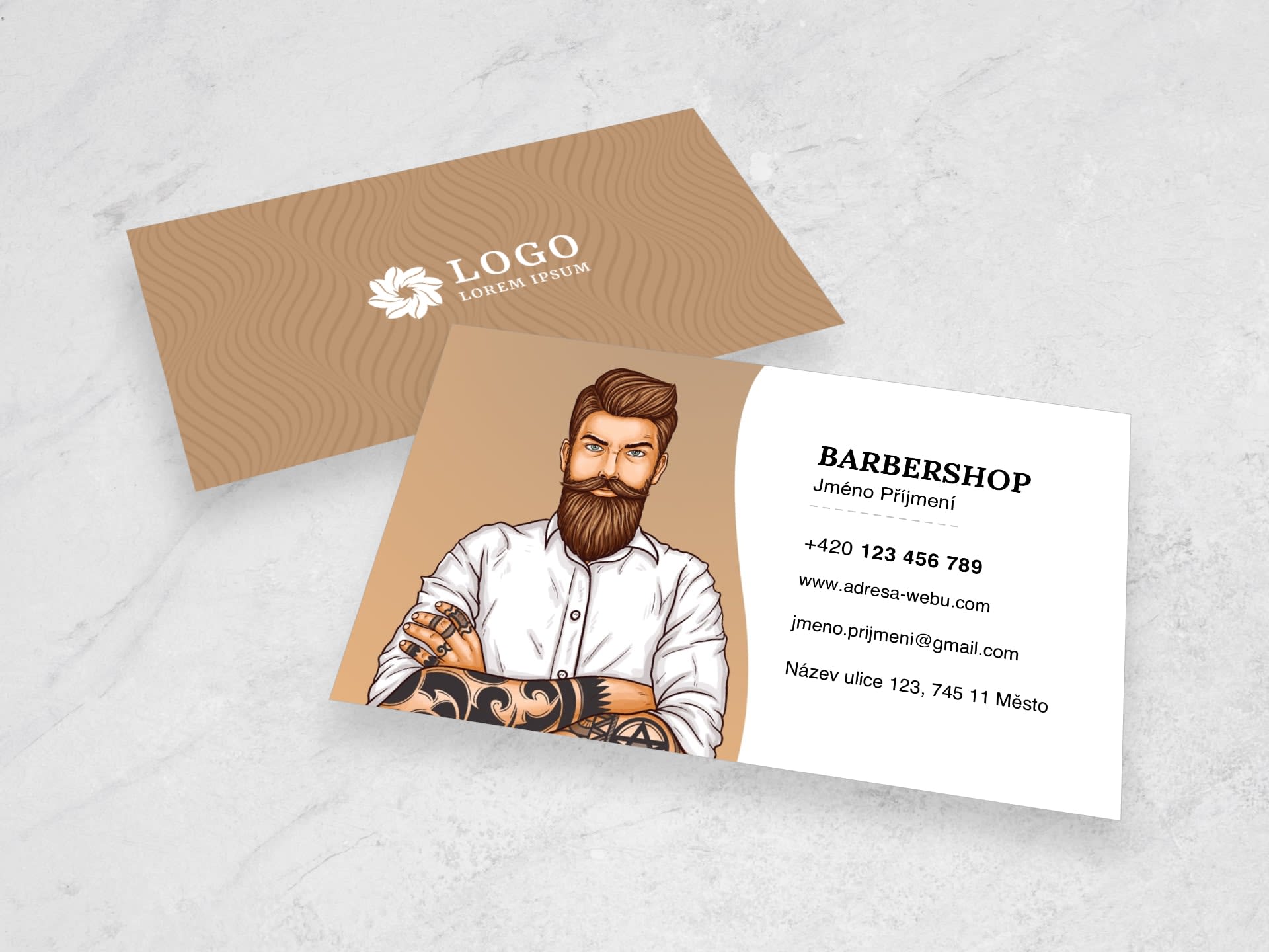 Vizitka pro holičství / barbershop oranžová #rvb-673 - přední strana