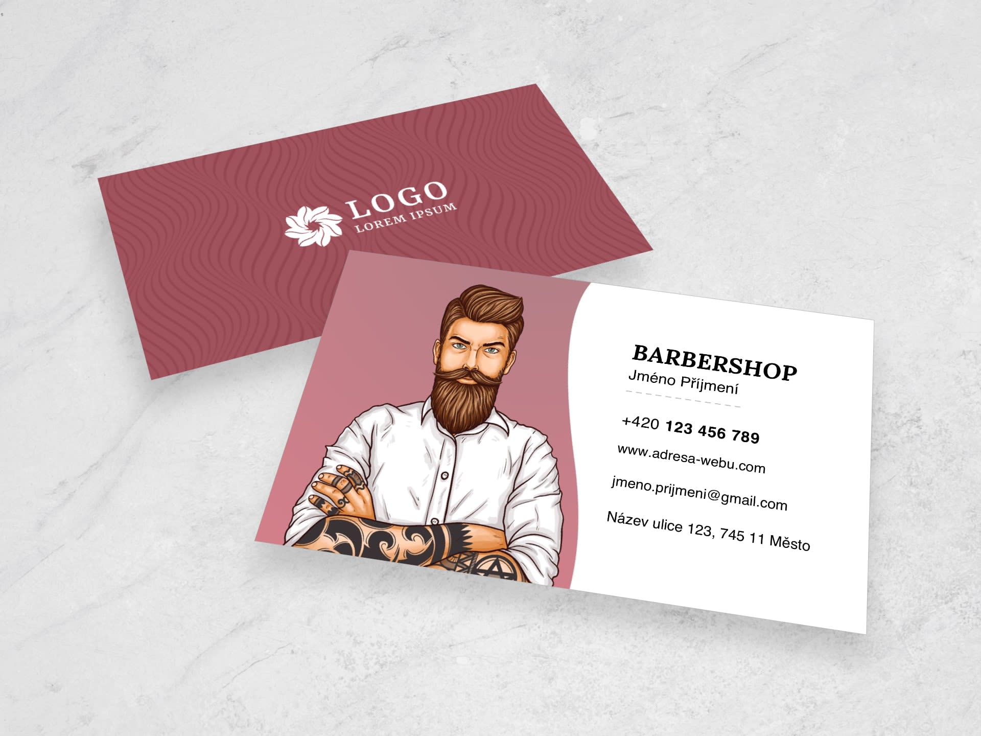 Vizitka pro holičství / barbershop červená #rvb-673 - přední strana