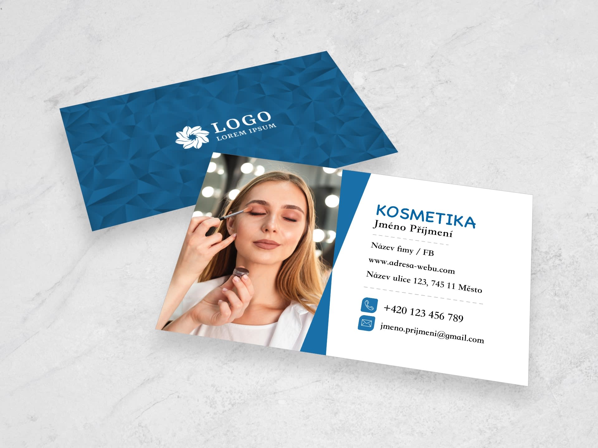 Vizitka pro kosmetické salony modrá #ybd-523 - přední strana