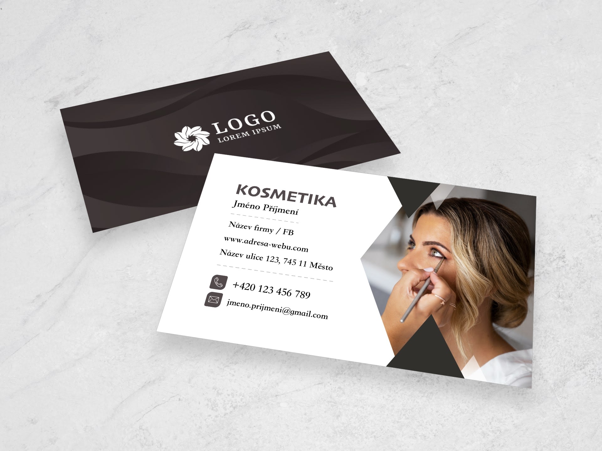 Vizitka pro kosmetické salony černá #xnx-494 - přední strana