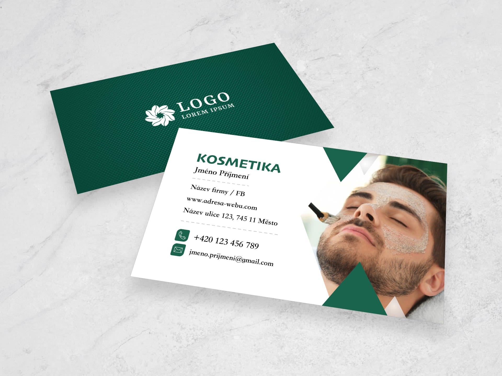 Vizitka pro kosmetické salony zelená #xnx-494 - přední strana